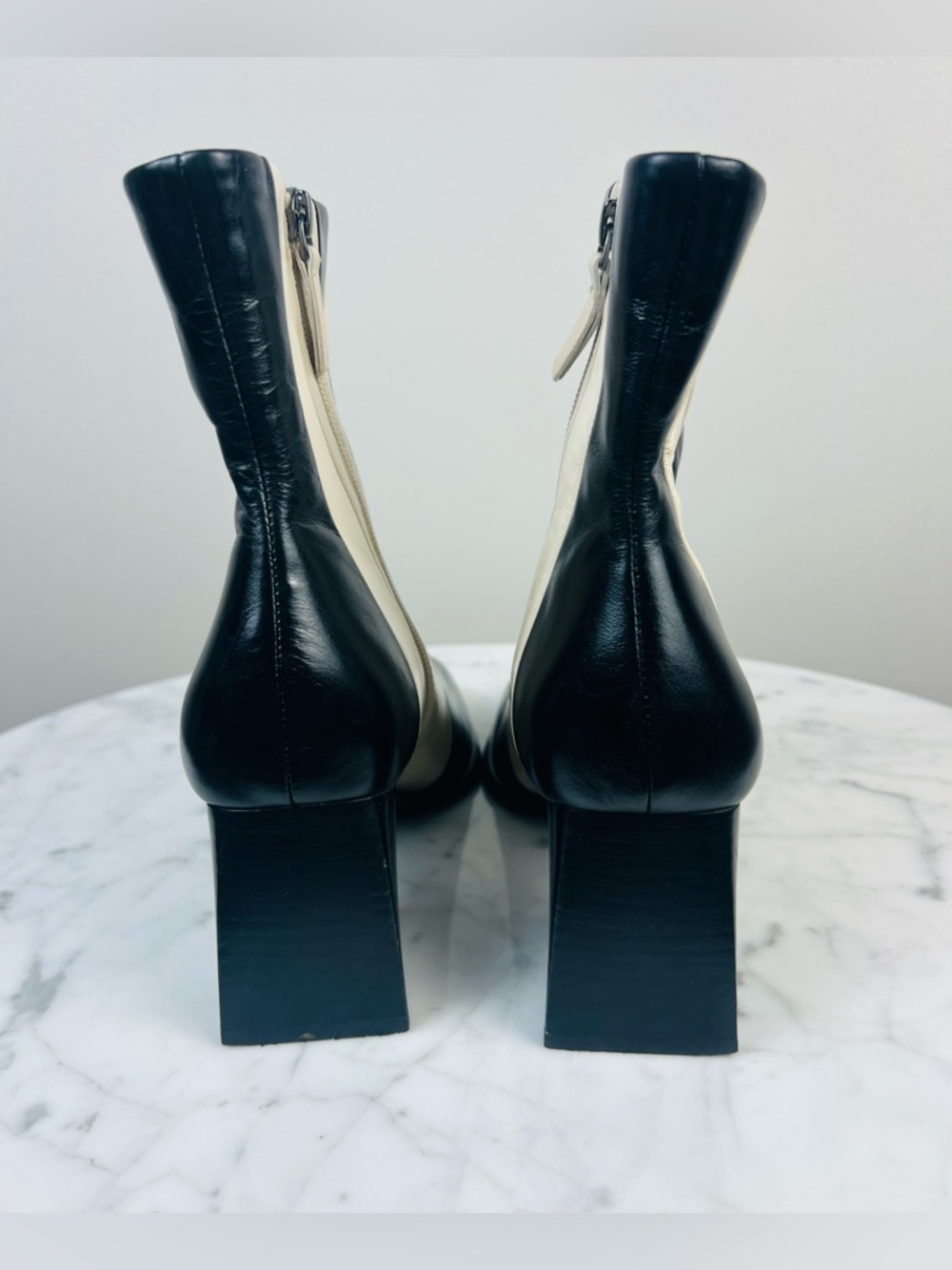 GB “Holy-Grail” Wavy Colorblock Leather Block Heel Booties – Size 9.5 - Picture 4 of 11